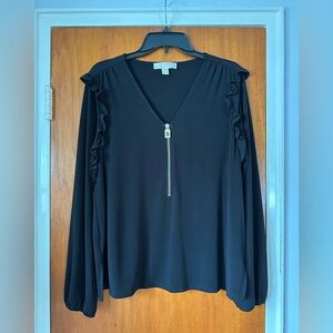 Michael Kors Black Ruffle V-Neck Blouse